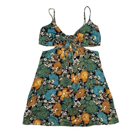 Volcom Luvely Daze 100% Modal Side Cutout Tie Front Sexy Boho Mini Dress Sz L - Picture 5 of 13